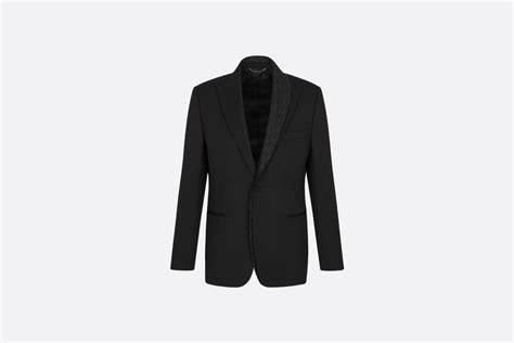 Oblique Asymmetric Jacket With Shawl Collar Black Wool Twill